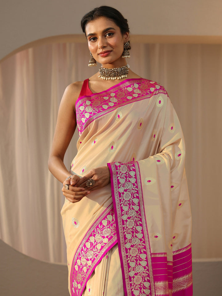 Libas Beige Kanjeevaram Silk Blend Saree