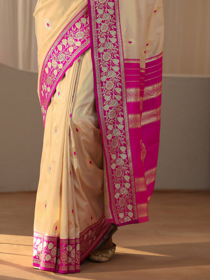 Libas Beige Kanjeevaram Silk Blend Saree