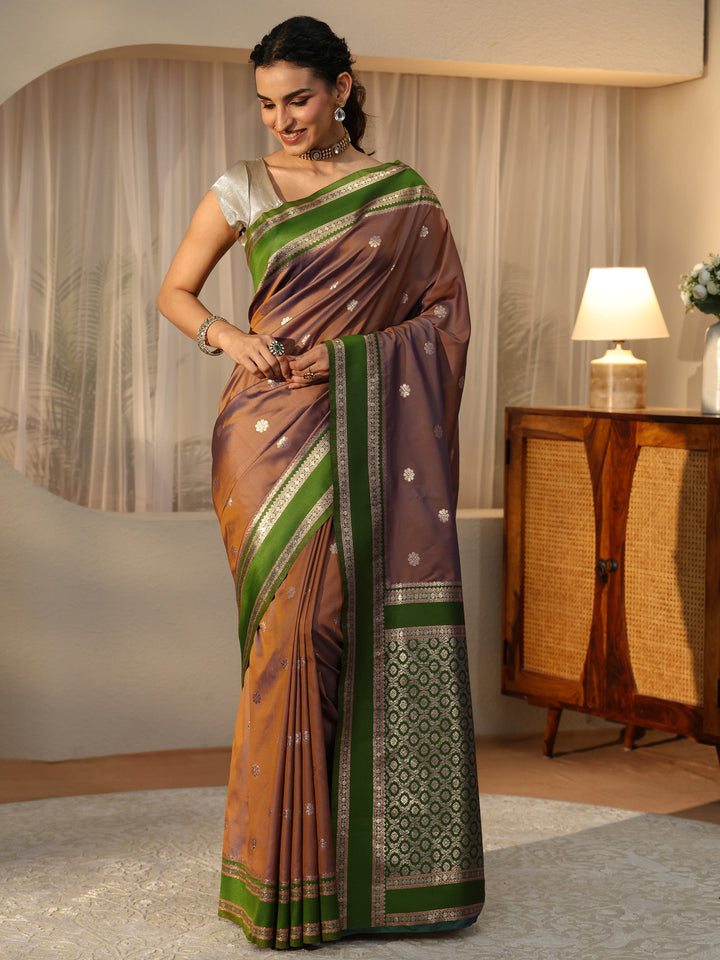 Libas Brown Kanjeevaram Silk Blend Saree