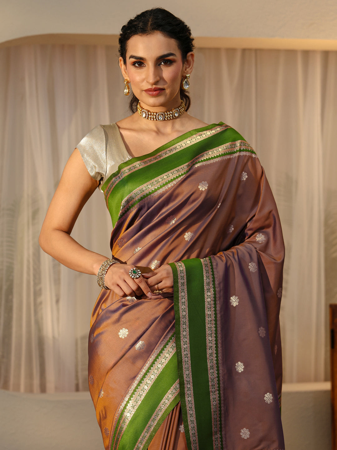 Libas Brown Kanjeevaram Silk Blend Saree