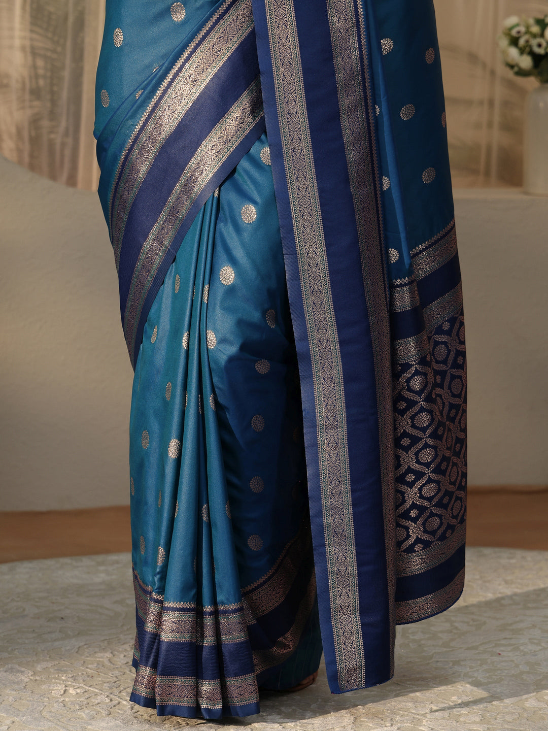 Libas Peacock Blue Ethnic Woven Design Silk Blend Saree