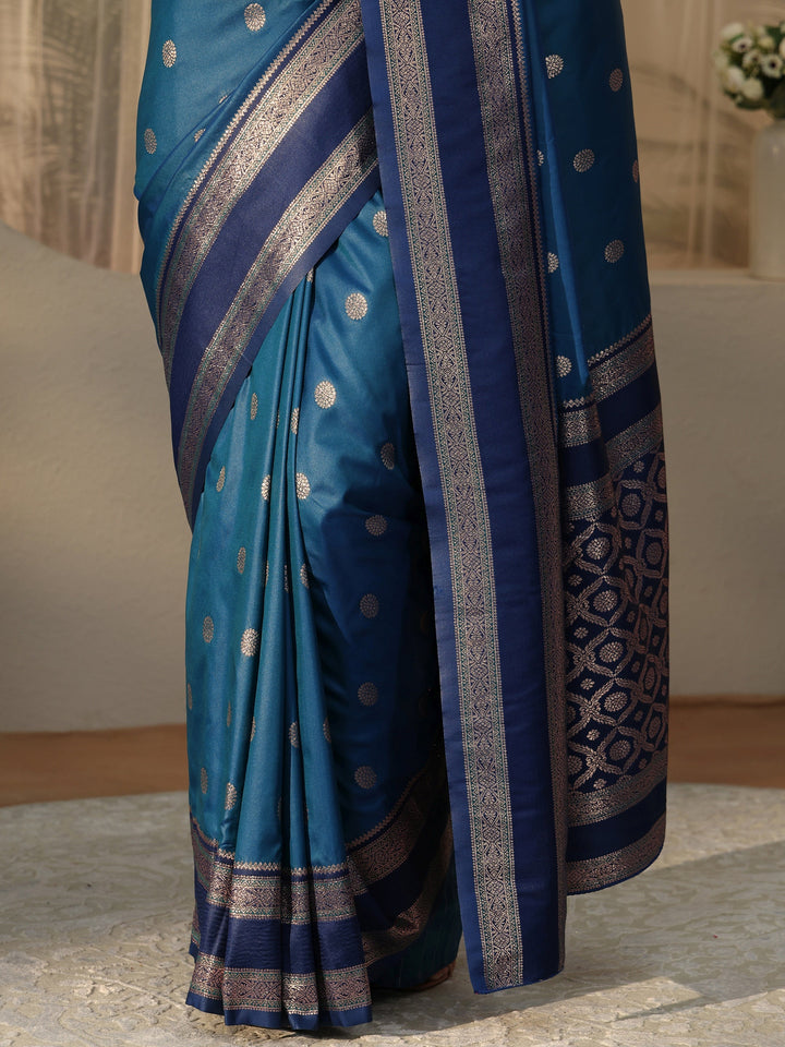 Libas Peacock Blue Ethnic Woven Design Silk Blend Saree