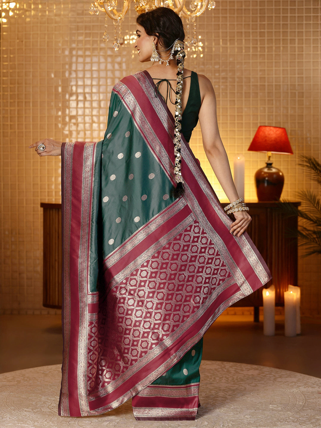 Libas Bottle Green Banarasi Silk Blend Saree