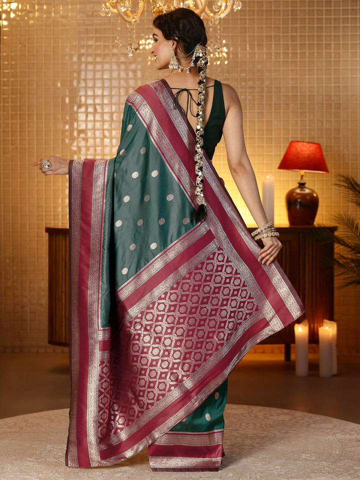 Libas Bottle Green Banarasi Silk Blend Saree