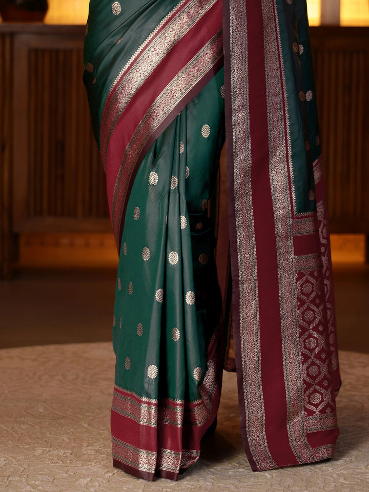 Libas Bottle Green Banarasi Silk Blend Saree