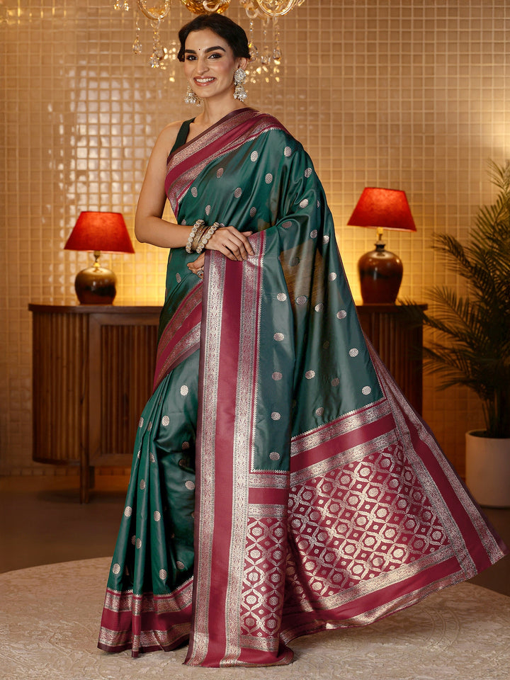 Libas Bottle Green Banarasi Silk Blend Saree