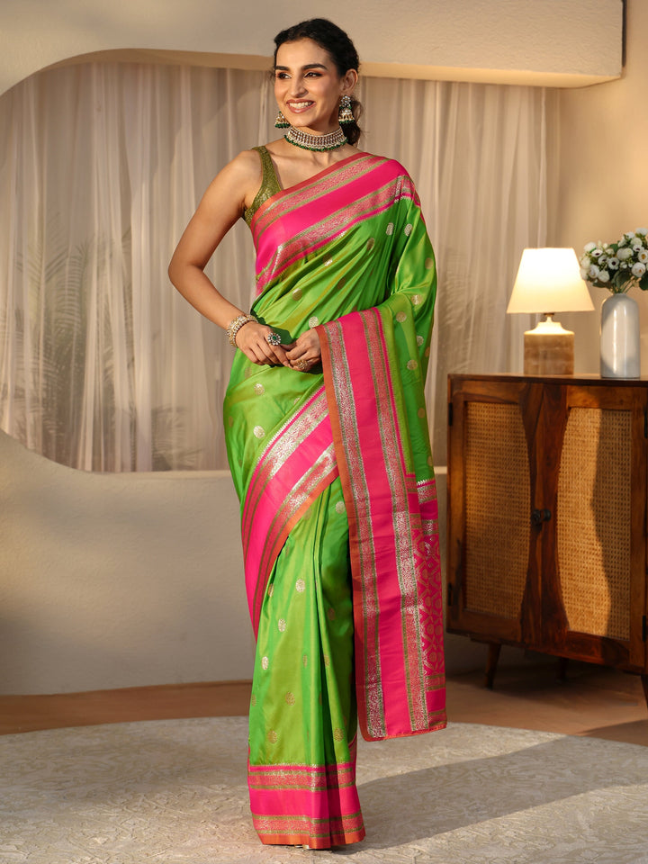 Libas Lime Green Kanjeevaram Silk Blend Saree