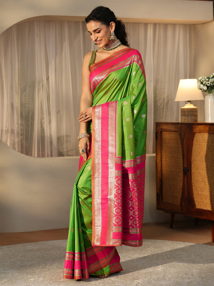 Libas Lime Green Kanjeevaram Silk Blend Saree