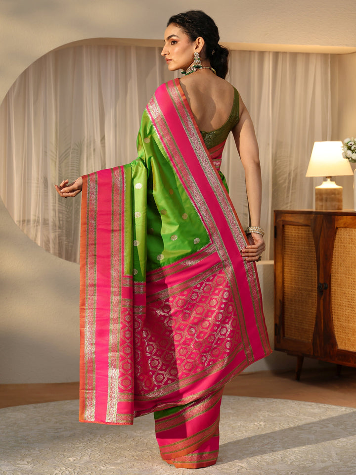 Libas Lime Green Kanjeevaram Silk Blend Saree