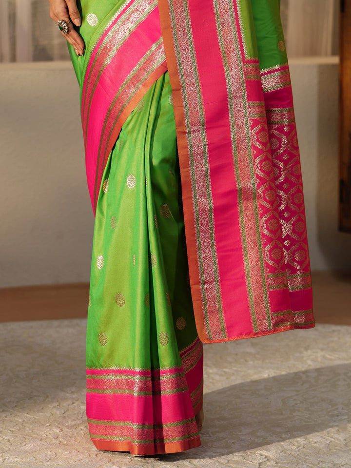 Libas Lime Green Kanjeevaram Silk Blend Saree
