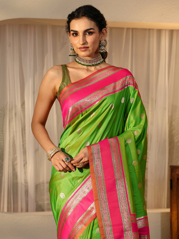 Libas Lime Green Kanjeevaram Silk Blend Saree