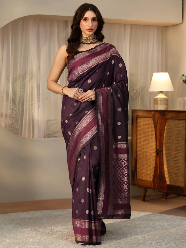 Libas Burgundy Kanjeevaram Silk Blend Saree