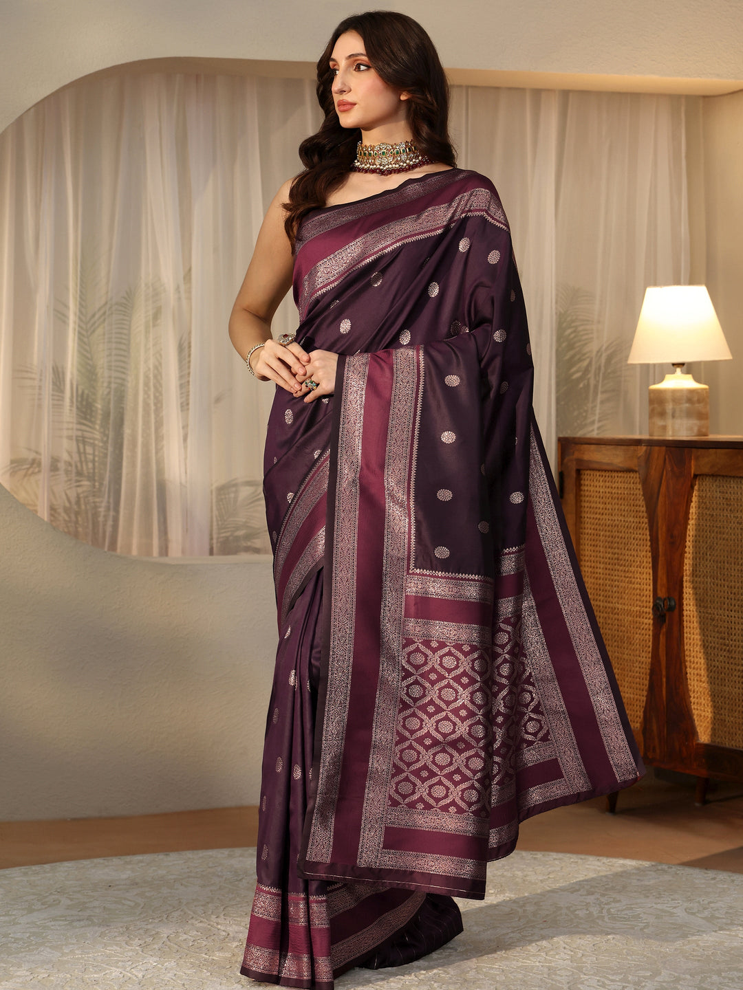 Libas Burgundy Kanjeevaram Silk Blend Saree