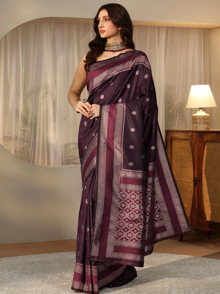 Libas Burgundy Kanjeevaram Silk Blend Saree