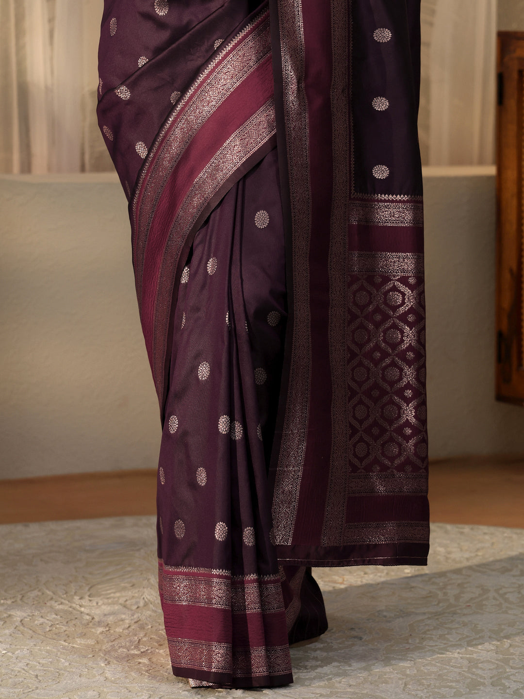 Libas Burgundy Kanjeevaram Silk Blend Saree