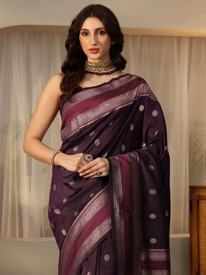 Libas Burgundy Kanjeevaram Silk Blend Saree