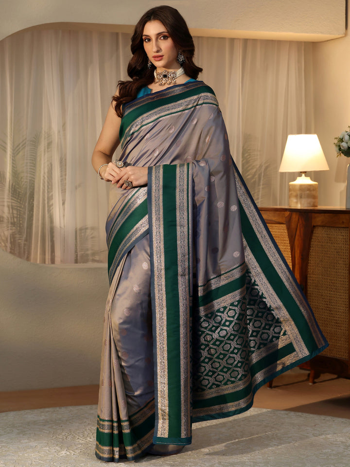 Libas Grey Kanjeevaram Silk Blend Saree