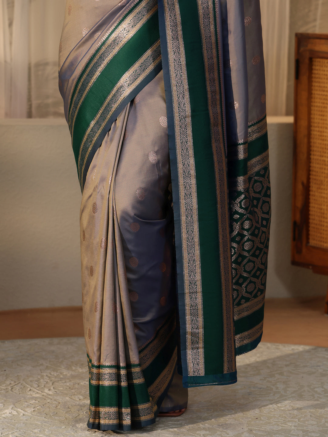 Libas Grey Kanjeevaram Silk Blend Saree