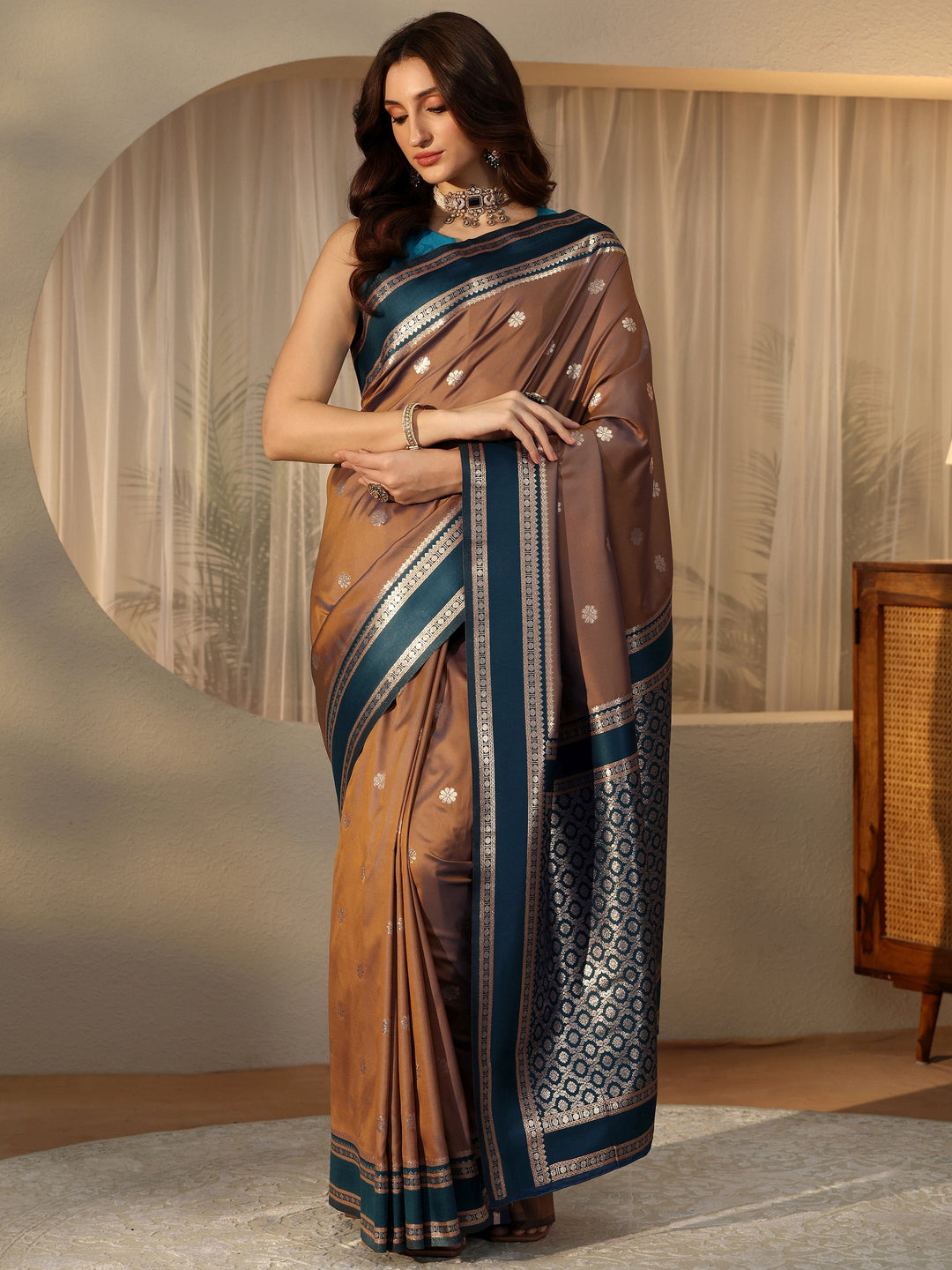 Libas Brown Kanjeevaram Silk Blend Saree