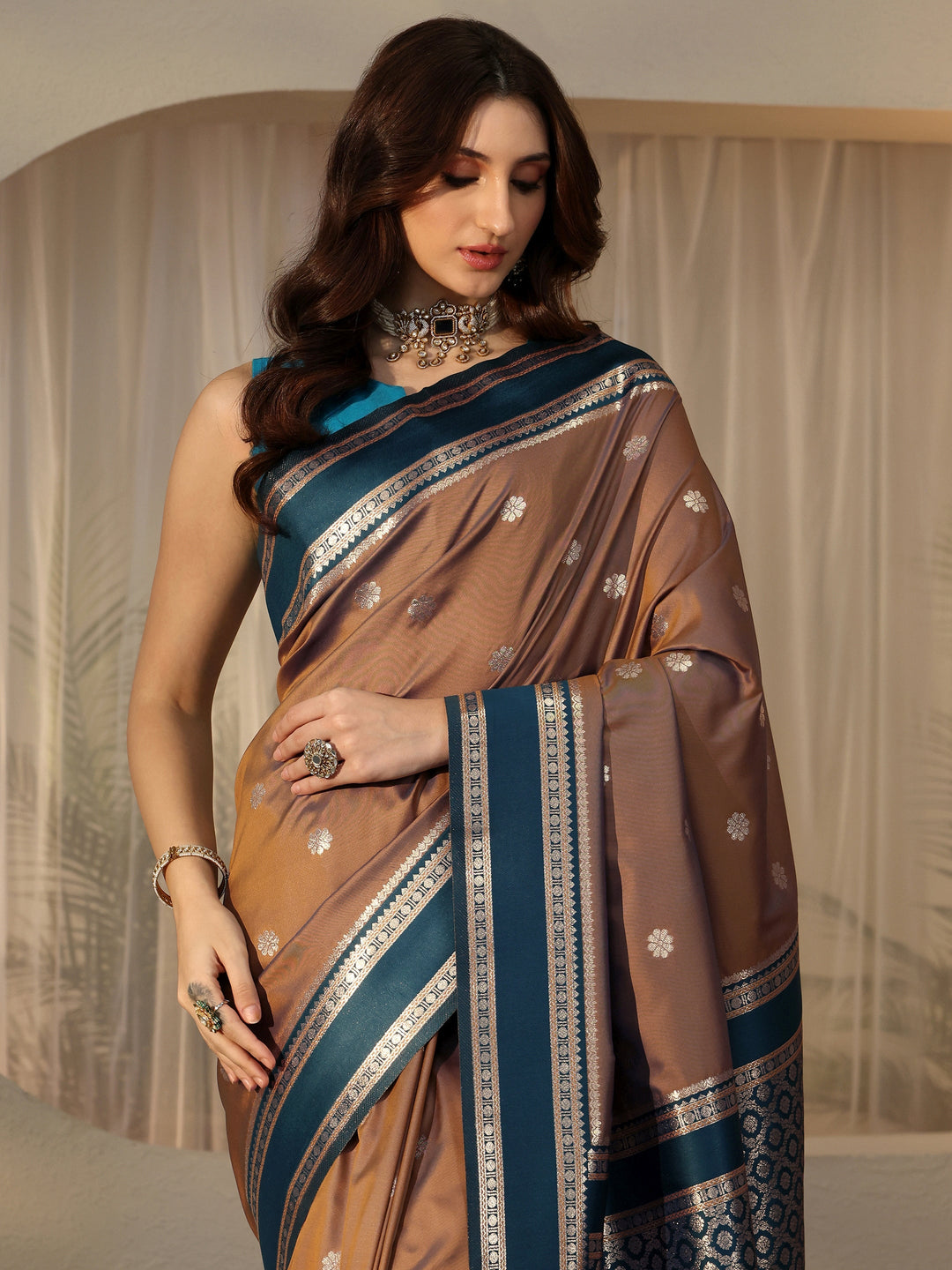 Libas Brown Kanjeevaram Silk Blend Saree