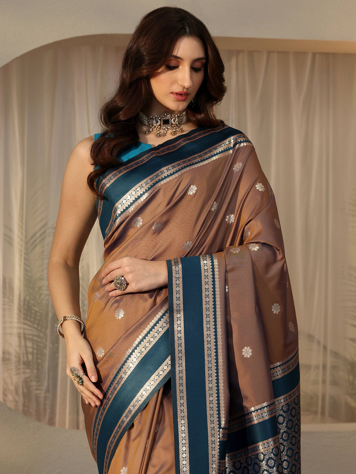 Libas Brown Kanjeevaram Silk Blend Saree