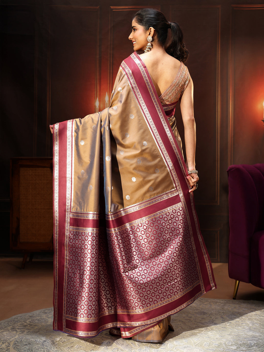 Libas Brown Kanjeevaram Silk Blend Saree