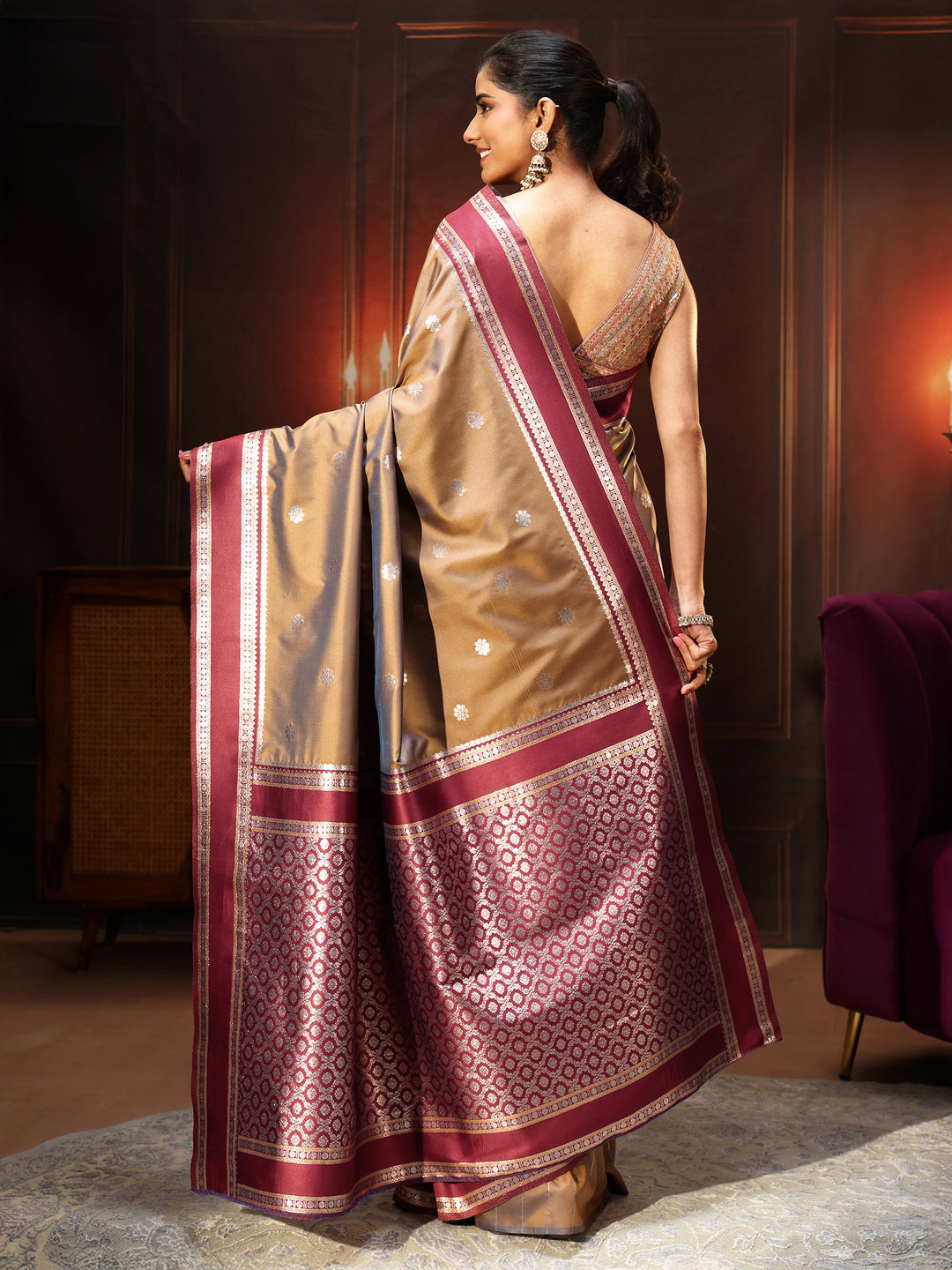 Libas Brown Kanjeevaram Silk Blend Saree