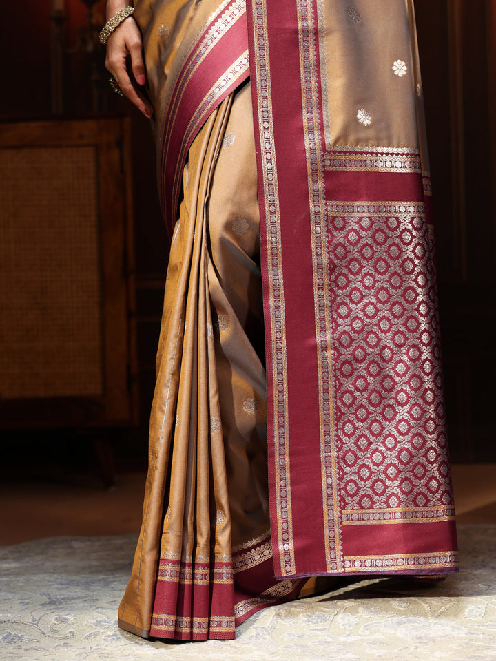 Libas Brown Kanjeevaram Silk Blend Saree