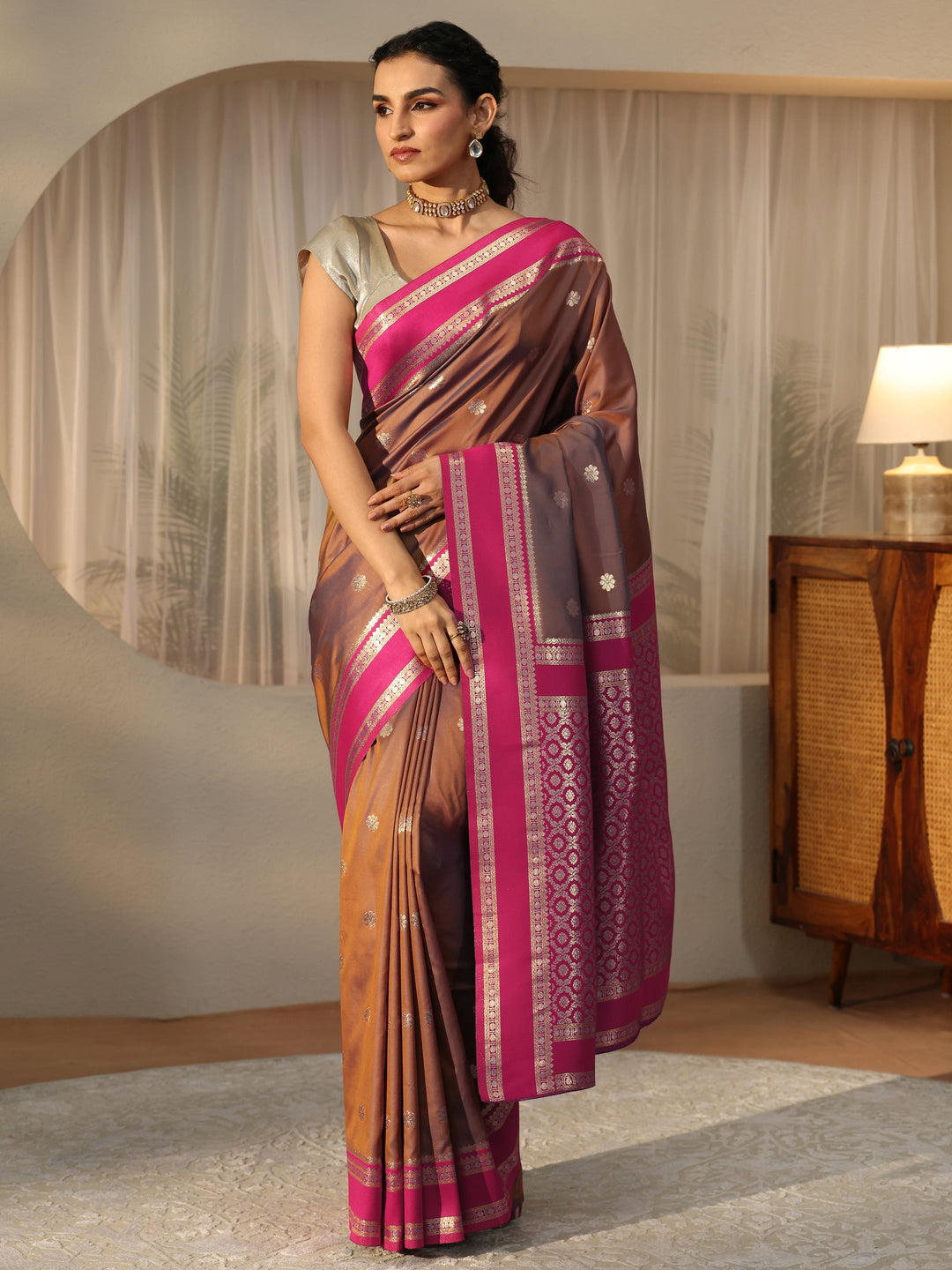 Libas Brown Kanjeevaram Silk Blend Saree