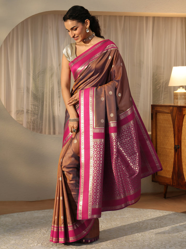 Libas Brown Kanjeevaram Silk Blend Saree
