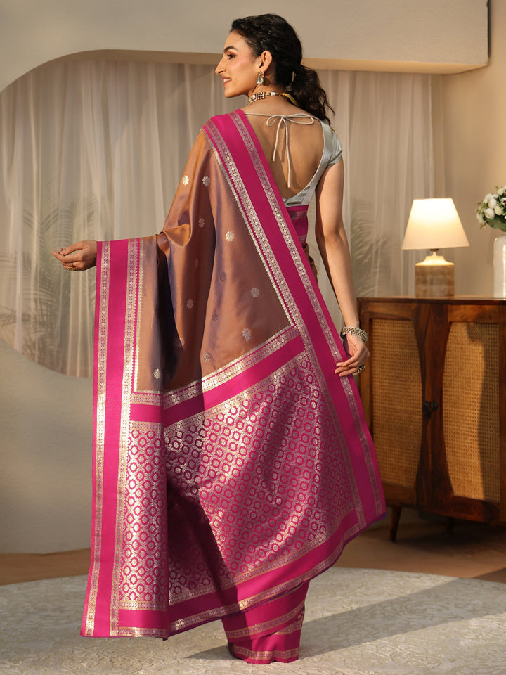 Libas Brown Kanjeevaram Silk Blend Saree