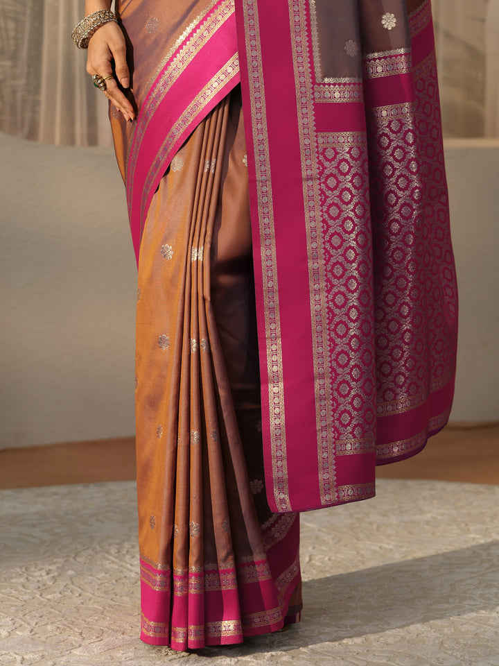 Libas Brown Kanjeevaram Silk Blend Saree