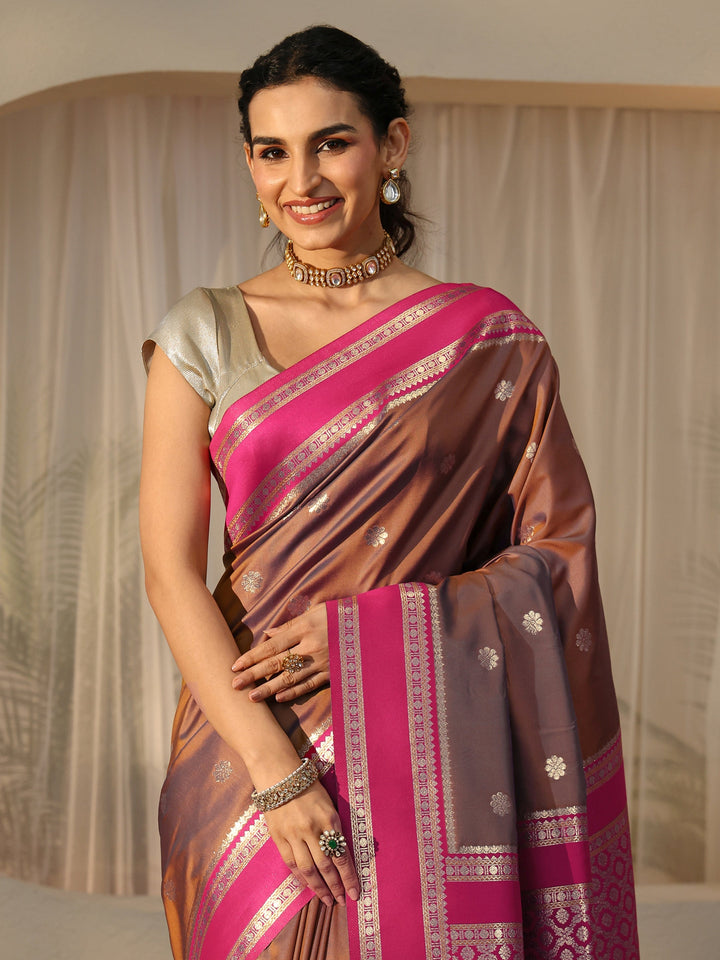 Libas Brown Kanjeevaram Silk Blend Saree