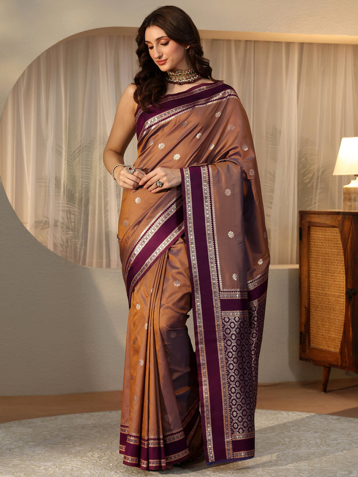 Libas Brown Kanjeevaram Silk Blend Saree