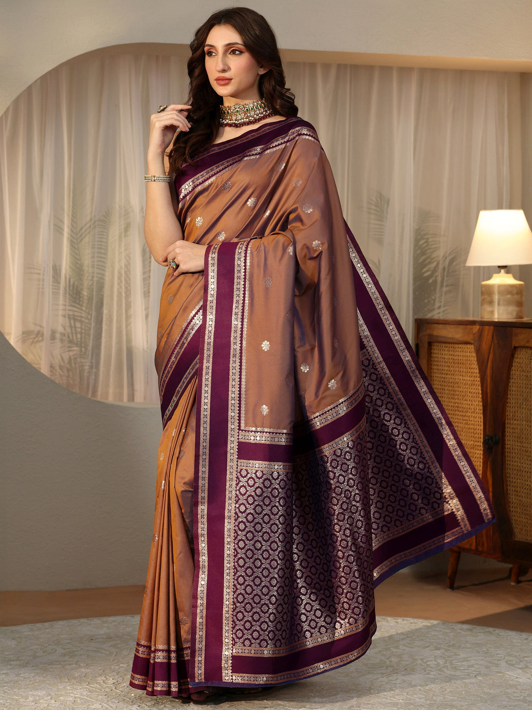 Libas Brown Kanjeevaram Silk Blend Saree