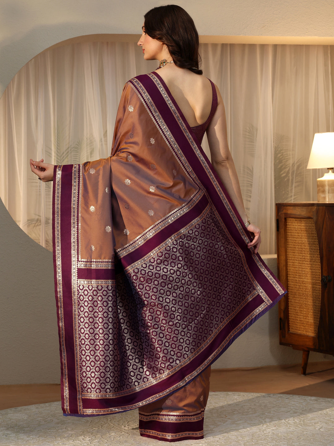 Libas Brown Kanjeevaram Silk Blend Saree