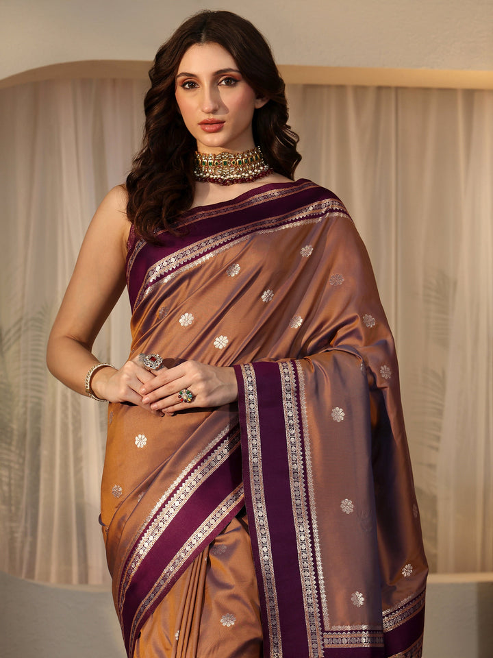 Libas Brown Kanjeevaram Silk Blend Saree