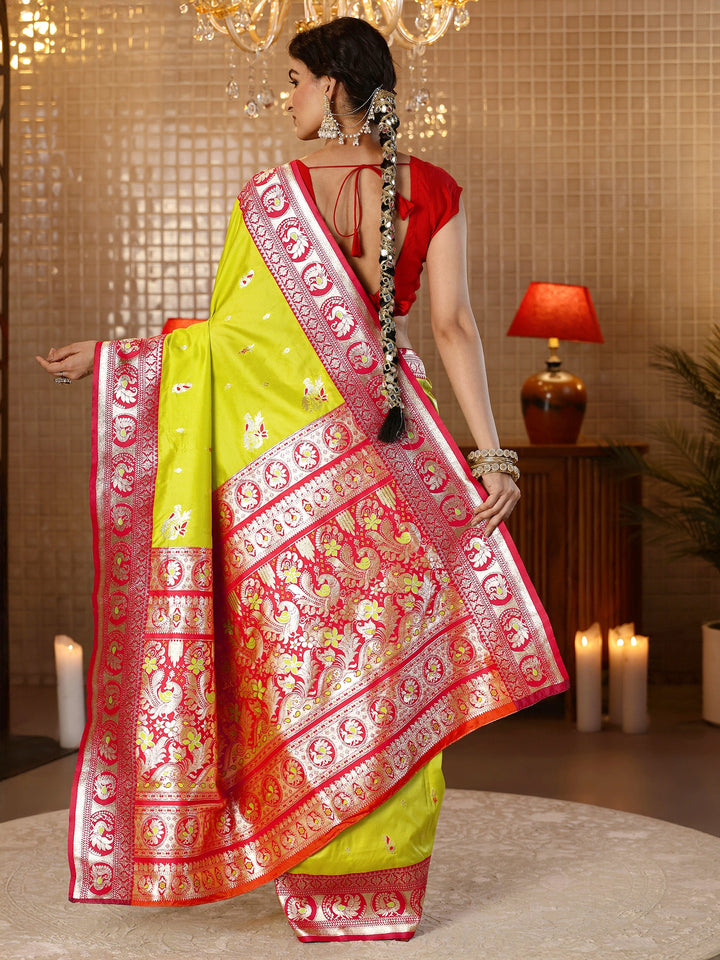 Libas Lime Green Banarasi Silk Blend Saree