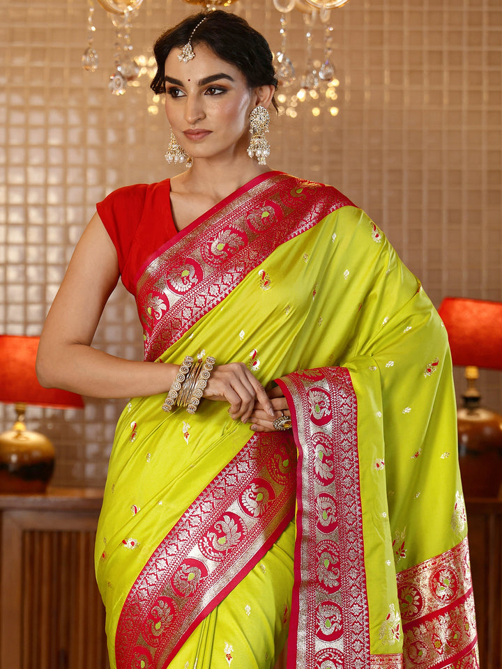 Libas Lime Green Banarasi Silk Blend Saree