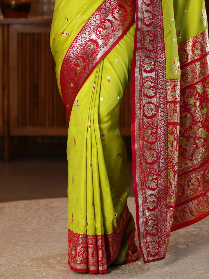 Libas Lime Green Banarasi Silk Blend Saree
