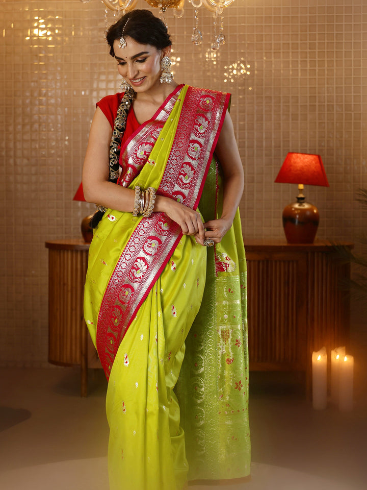 Libas Lime Green Banarasi Silk Blend Saree