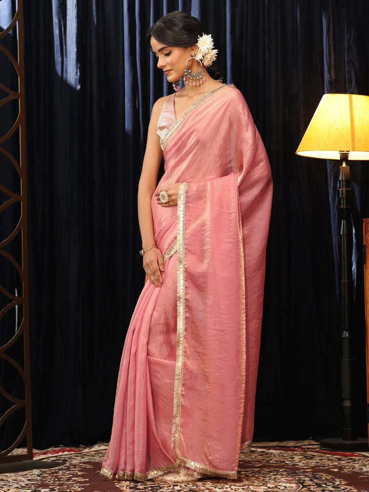 Libas Baby Pink Silk Blend Saree