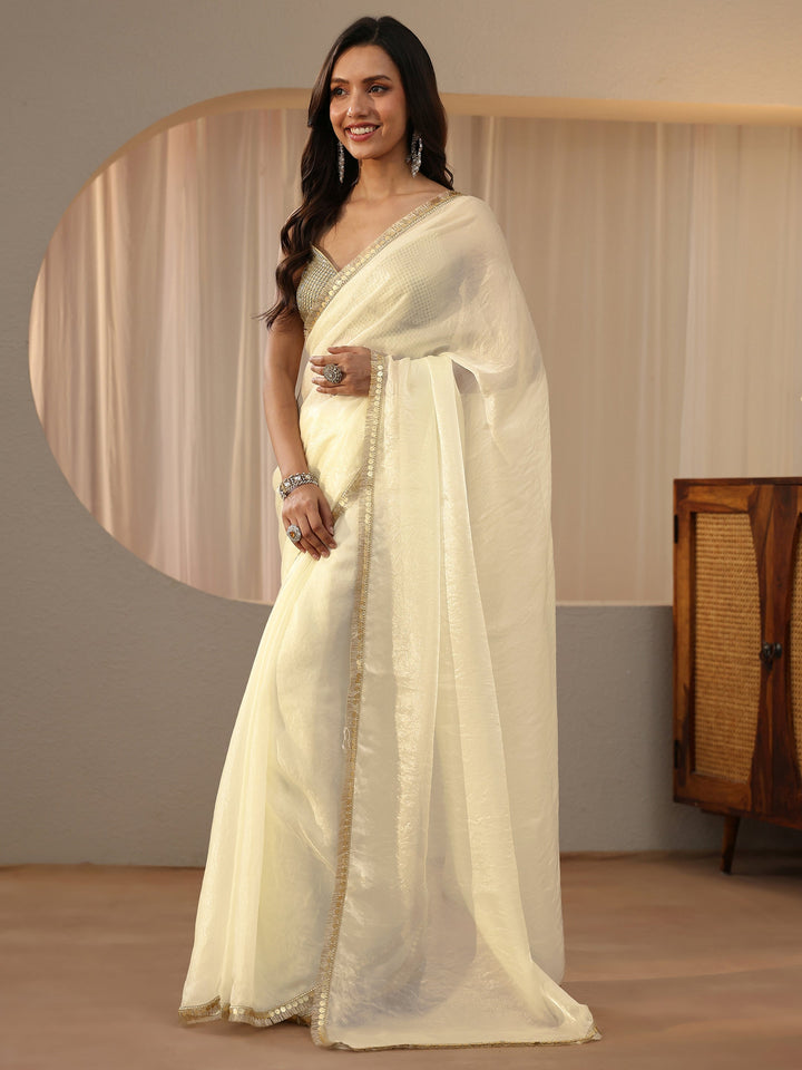 Libas Cream Silk Blend Saree
