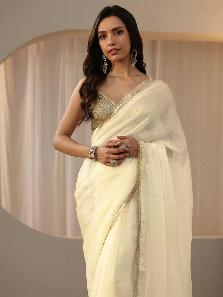 Libas Cream Silk Blend Saree