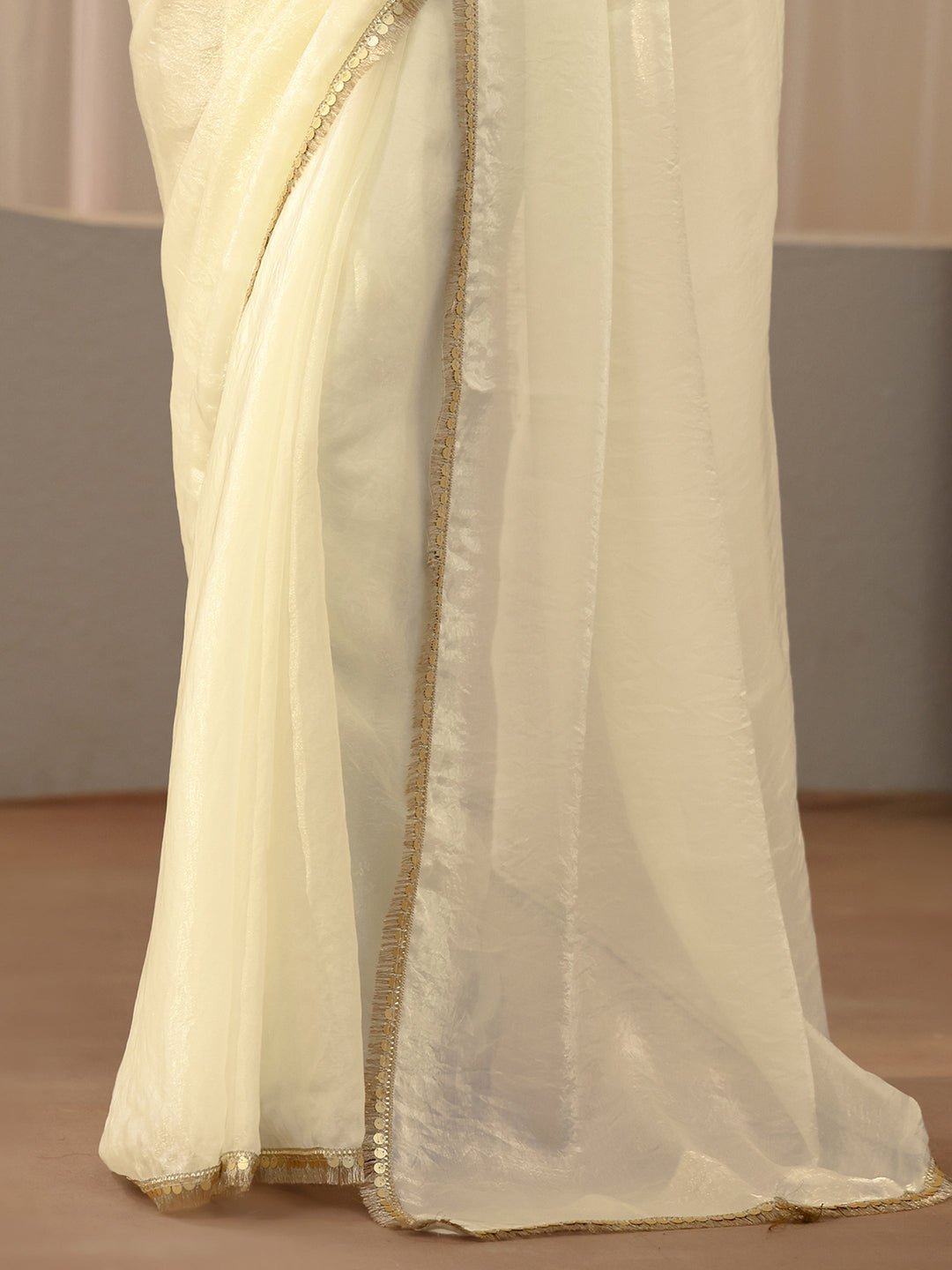 Libas Cream Silk Blend Saree