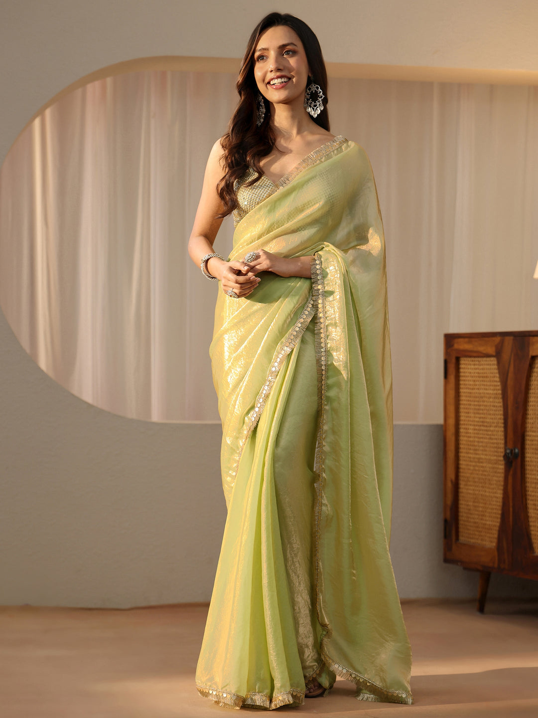 Libas Pista Green Silk Blend Saree