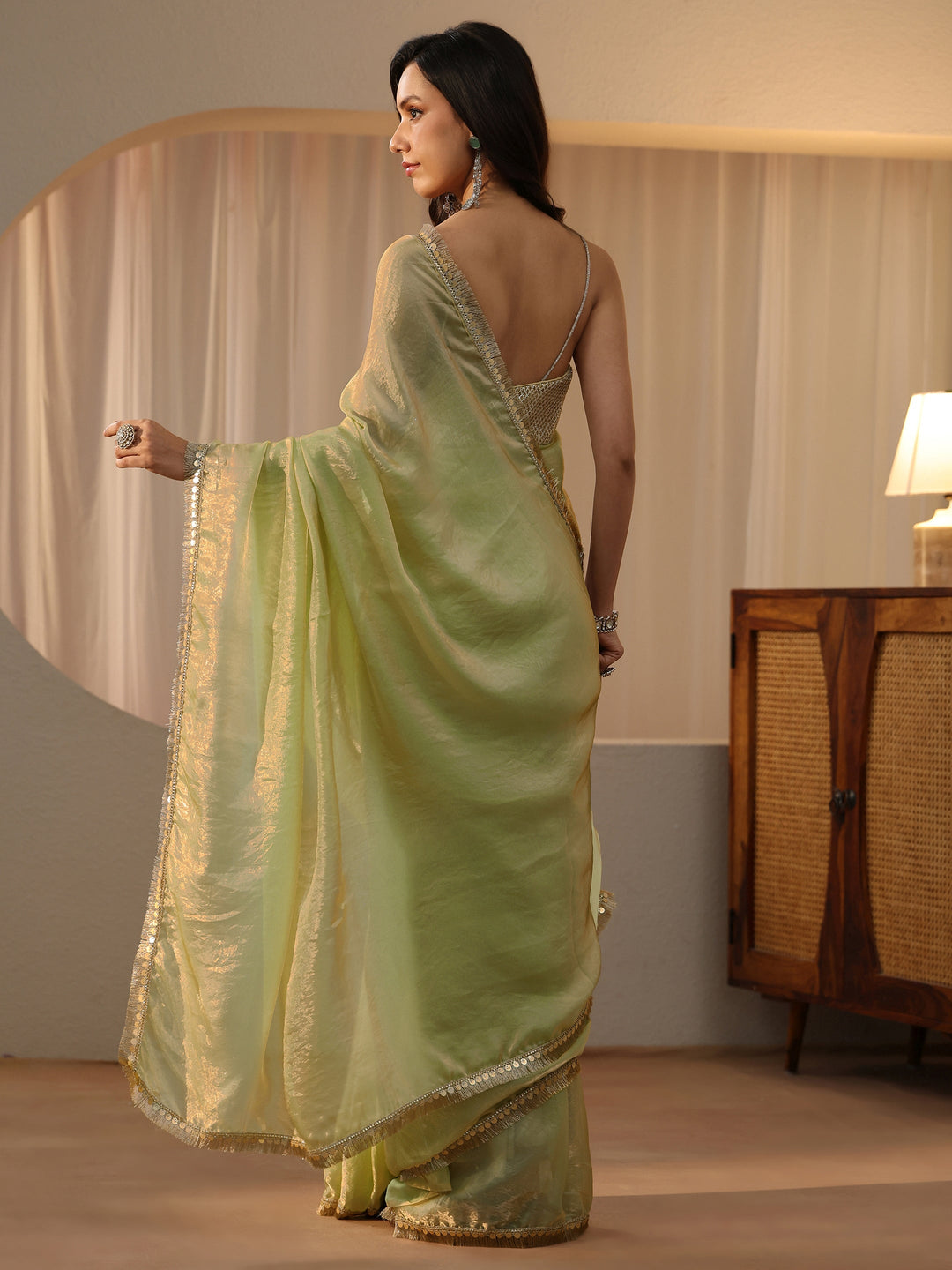 Libas Pista Green Silk Blend Saree