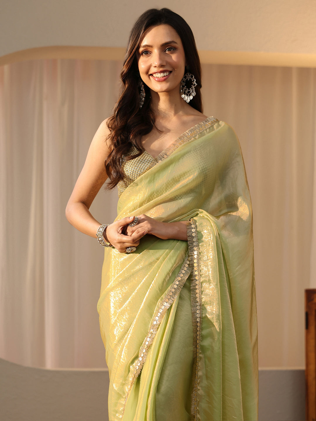 Libas Pista Green Silk Blend Saree