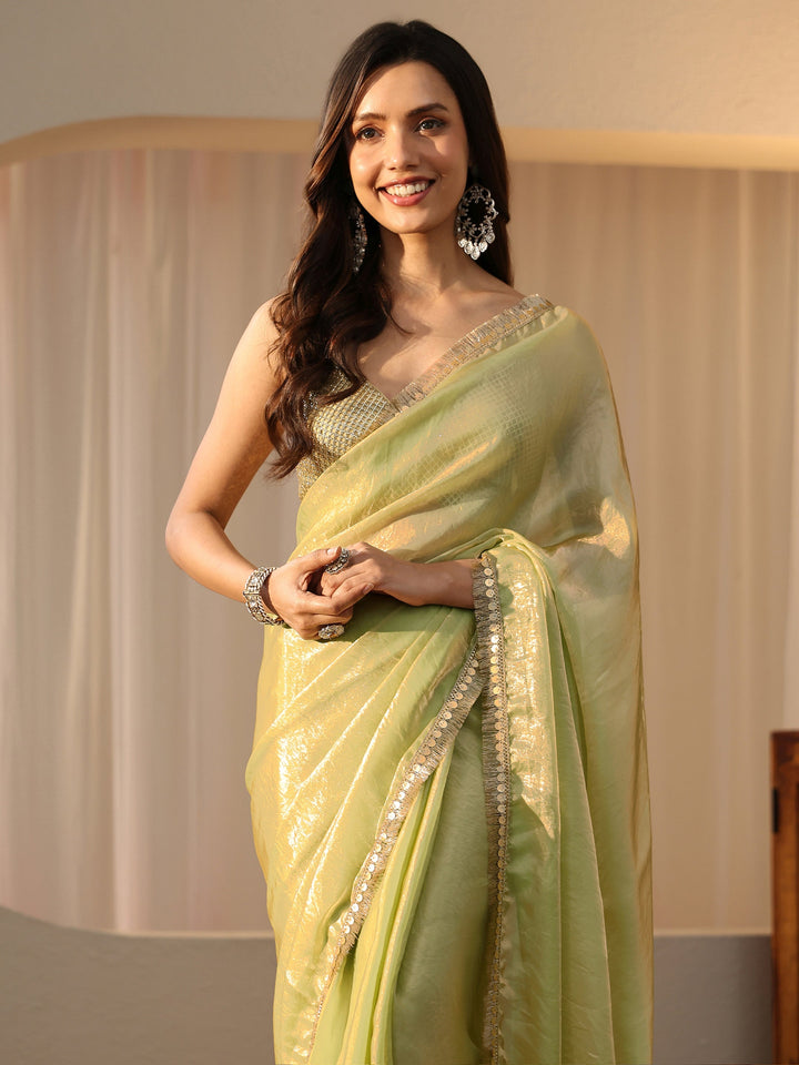 Libas Pista Green Silk Blend Saree