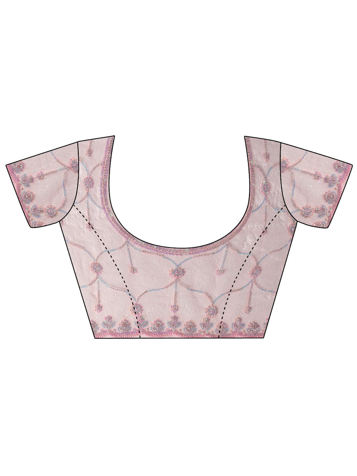 Libas Baby Pink Floral Embellished Net Saree